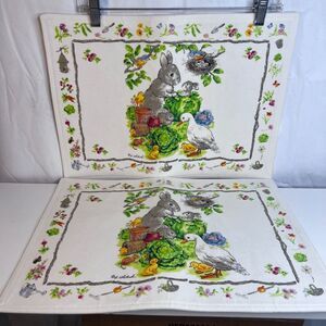 Bunny Garden Themed Placemats Set of 2 NEW Easter Spring Whimsical Rabbits
